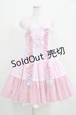 画像: Angelic Pretty / ギンガム配色肩リボンジャンパースカート Free ピンク/ラベンダー H-25-04-17-1009-AP-OP-NS-ZH