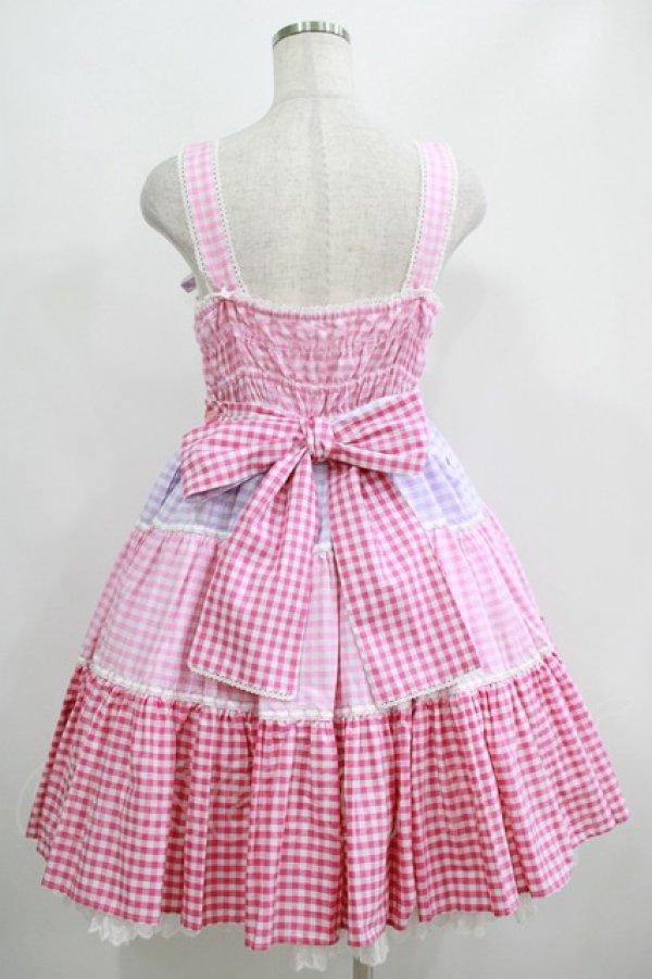 画像3: Angelic Pretty / ギンガム配色肩リボンジャンパースカート Free ピンク/ラベンダー H-25-04-17-1009-AP-OP-NS-ZH (3)