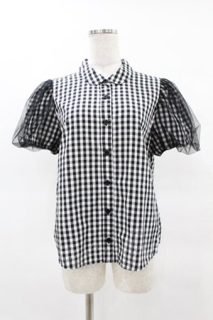 画像: Candy Stripper / TULLE PUFF GINGHAM SHIRT 2 黒 H-25-04-18-051-PU-BL-KB-ZH