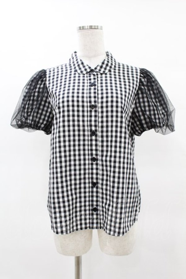 画像1: Candy Stripper / TULLE PUFF GINGHAM SHIRT 2 黒 H-25-04-18-051-PU-BL-KB-ZH (1)