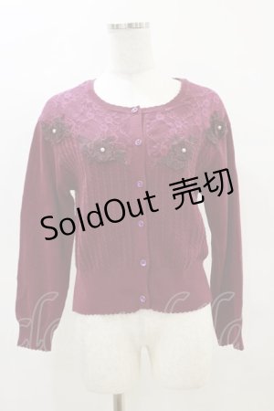 画像: axes femme / レース切替モチーフ付カーディガン M ボルドー H-25-04-18-1038-AX-TO-NS-ZH