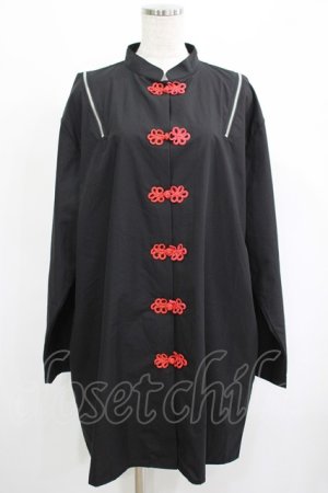 画像: REFLEM / ショルダーZIPチャイナシャツ  黒×赤 H-25-04-19-036-PU-BL-KB-ZH