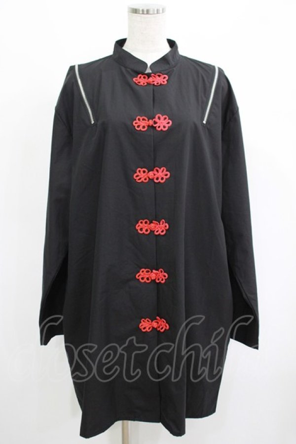 画像1: REFLEM / ショルダーZIPチャイナシャツ  黒×赤 H-25-04-19-036-PU-BL-KB-ZH (1)
