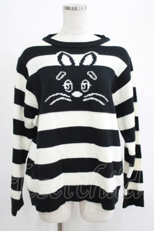 画像: Candy Stripper / HIDE BUNNY BORDER KNIT  ホワイト×ブラック H-25-04-19-042-PU-TO-KB-ZT103