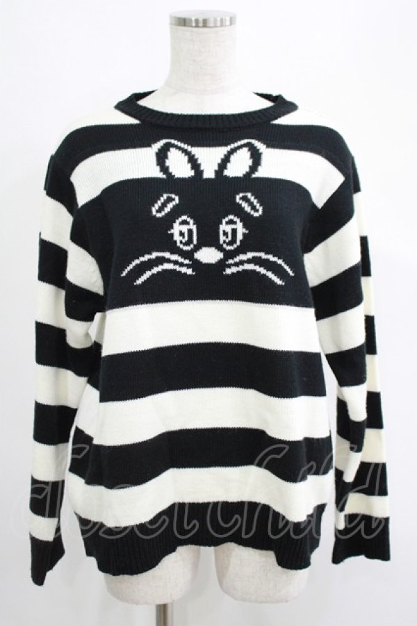 画像1: Candy Stripper / HIDE BUNNY BORDER KNIT  ホワイト×ブラック H-25-04-19-042-PU-TO-KB-ZT103 (1)