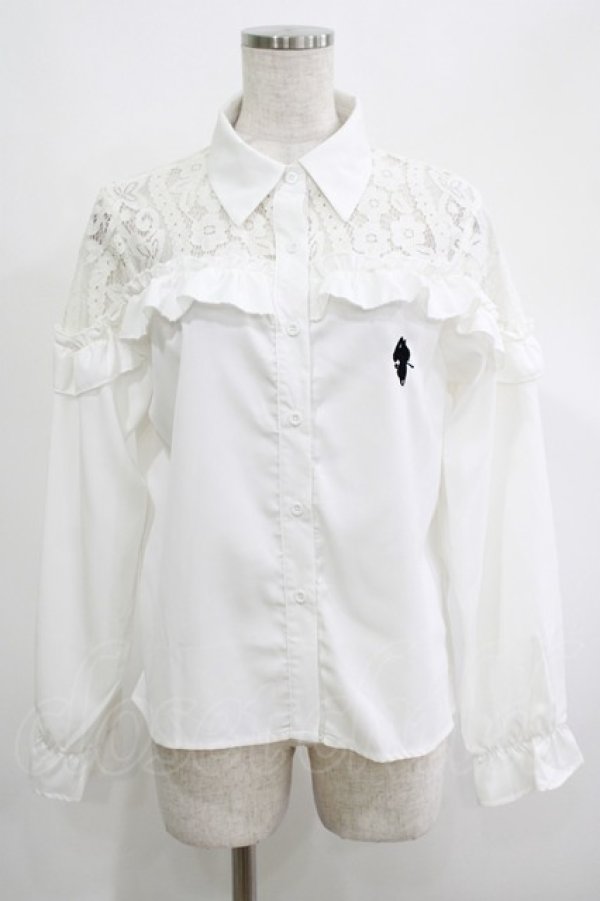 画像1: NieR Clothing / レース切替ブラウス  白 H-25-04-19-051-PU-BL-KB-ZH (1)
