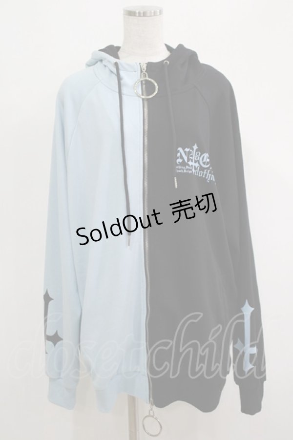 画像1: NieR Clothing / TWO-TONE ZIPパーカー  サックス×ブラック H-25-04-19-053-PU-TO-KB-ZH (1)