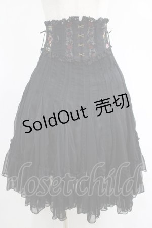 画像: Ozz oneste / コルセット付きレースストライプスカート  黒 H-25-04-19-018-OO-SK-KB-ZH