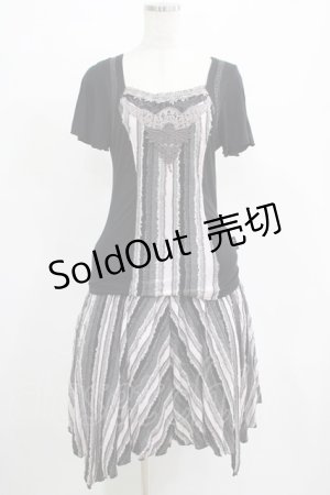 画像: OZZ ANGELO / 刺繍レースストライプSET  黒 H-25-04-19-020-OO-OP-KB-ZH