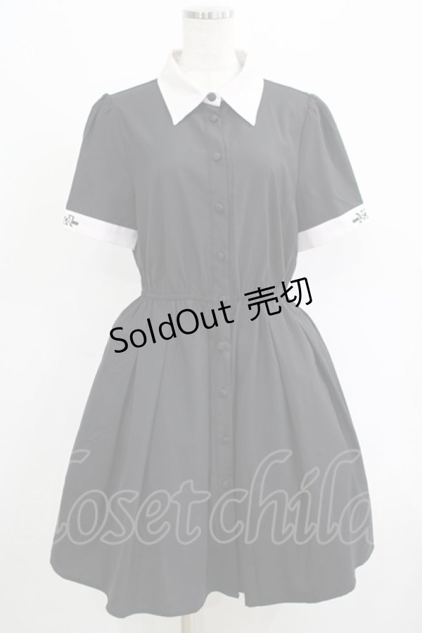 画像1: NieR Clothing / ロゴ刺繍シャツワンピース  黒×グレー H-25-04-19-023-PU-OP-KB-ZH (1)