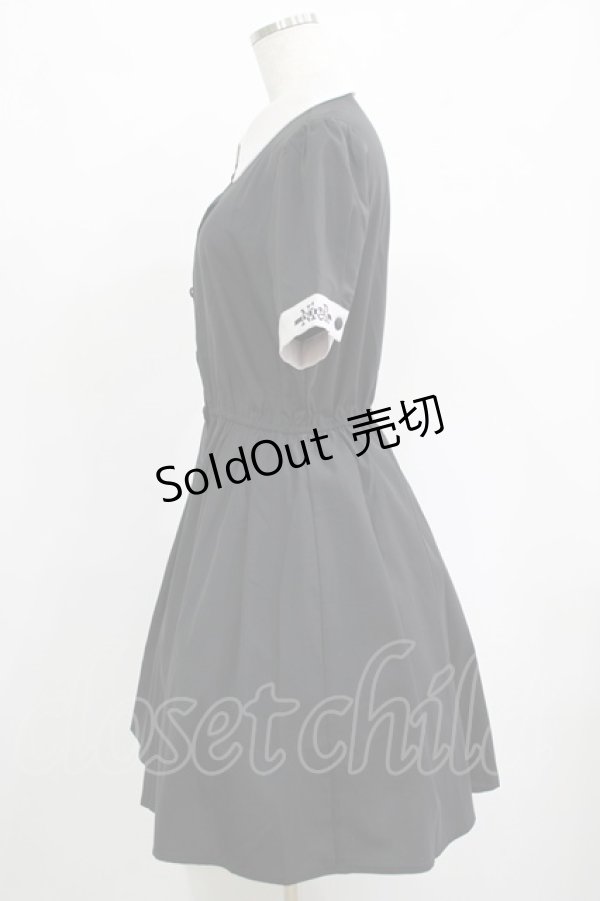 画像2: NieR Clothing / ロゴ刺繍シャツワンピース  黒×グレー H-25-04-19-023-PU-OP-KB-ZH (2)