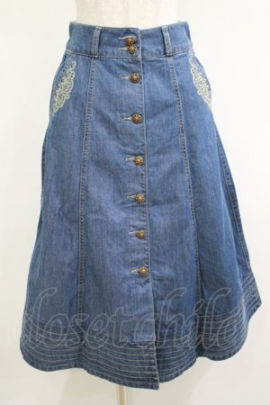 画像: axes femme / 前釦刺繍入ミドルスカート M ブルー H-25-04-20-030-AX-SK-NS-ZH