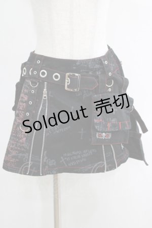 画像: MAD / ベルト付プリントスカート S 黒 H-25-04-21-1027-PU-SK-KB-ZH