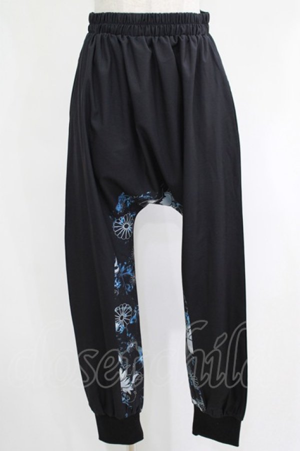 画像1: NieR Clothing / ブロッキングサルエルパンツ  黒×和柄九尾水色 H-25-04-21-1032-PU-PA-KB-ZH (1)