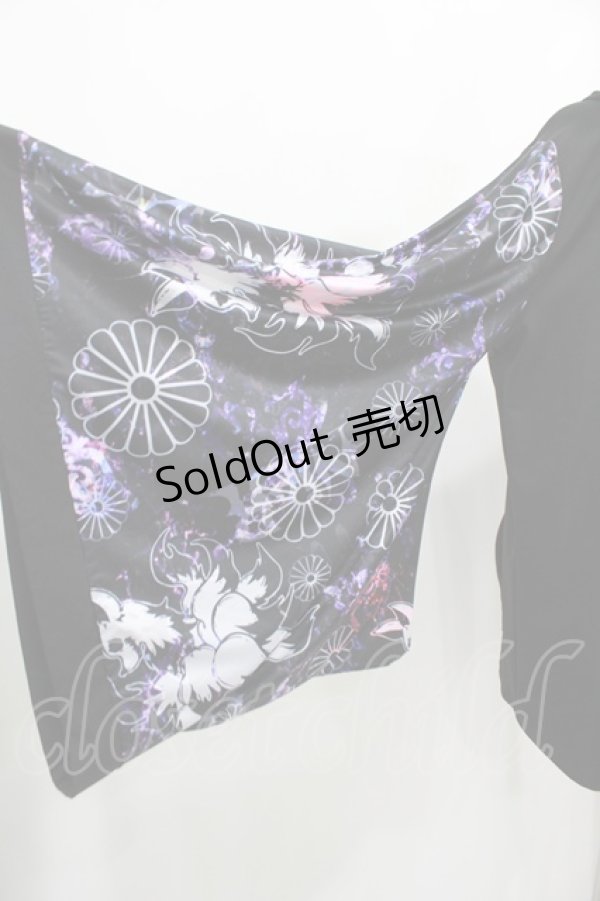画像4: NieR Clothing / 着物風袖ZIPパーカー  黒×和柄九尾紫 H-25-04-21-1039-PU-TO-KB-ZH (4)