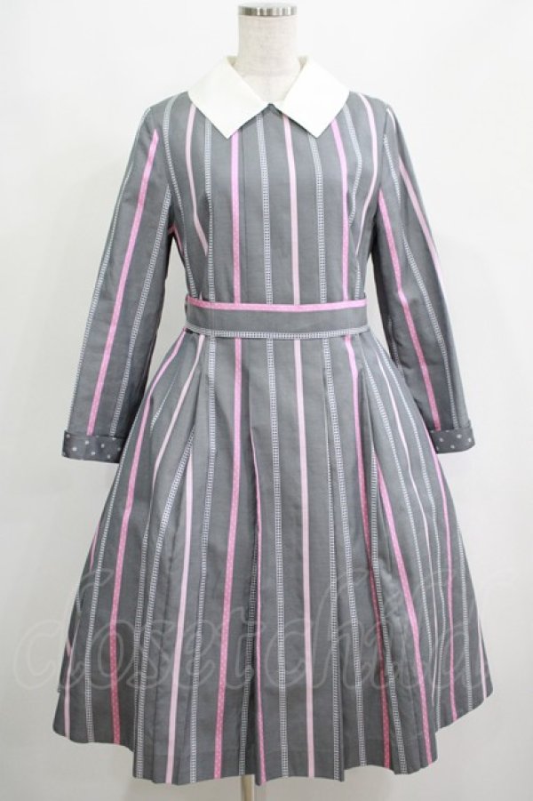 画像1: Jane Marple / Ribbon stripe jacquardのパブリックドレス  グレー H-25-04-21-1005-JM-OP-KB-ZH (1)