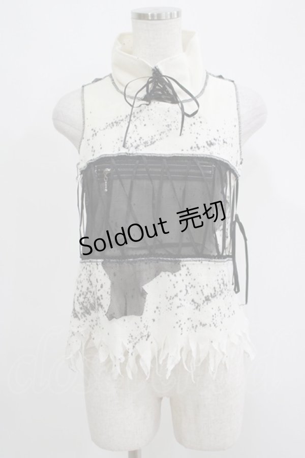 画像1: HIDEROCK Design / ダメージカットノースリーブトップス  白 H-25-04-21-1054-PU-TO-KB-ZH (1)