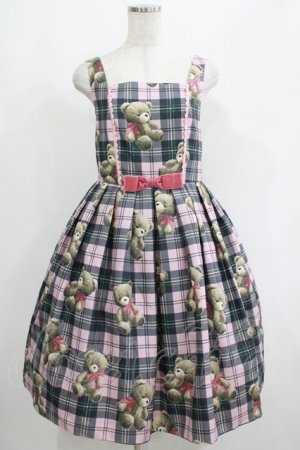 画像: Emily Temple cute / Teddy Bear Tartanノースリーブワンピース - ピンク H-25-04-21-1006-ET-OP-KB-ZH