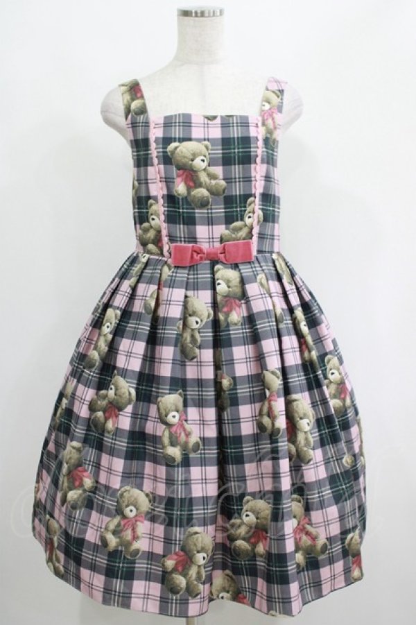 画像1: Emily Temple cute / Teddy Bear Tartanノースリーブワンピース - ピンク H-25-04-21-1006-ET-OP-KB-ZH (1)