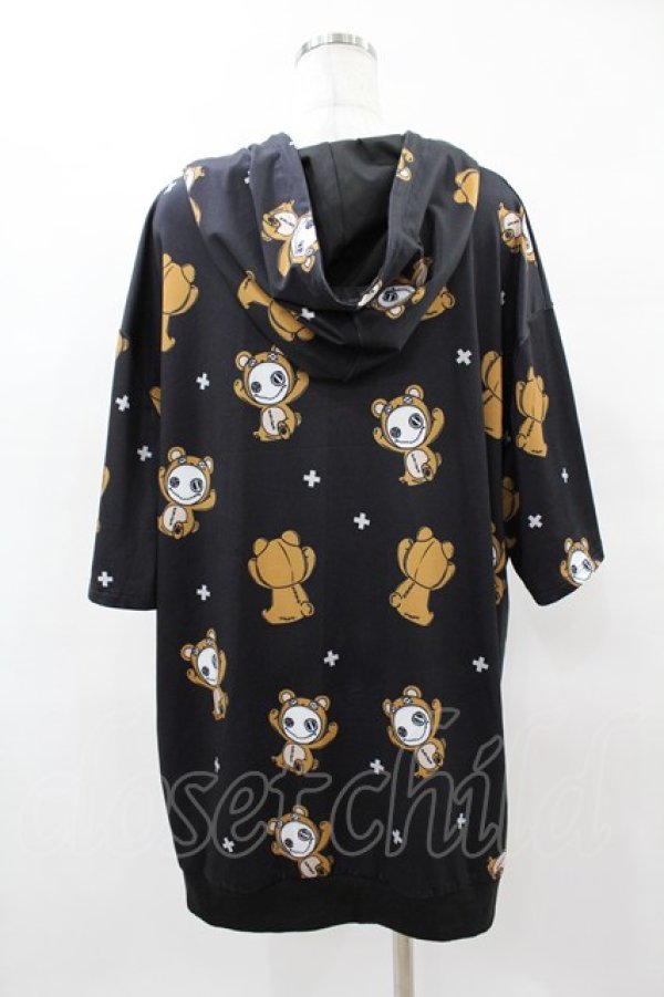 画像2: NieR Clothing / 総柄ZIP半袖パーカー  黒×着ぐるみ H-25-04-22-043-PU-TO-KB-ZH (2)