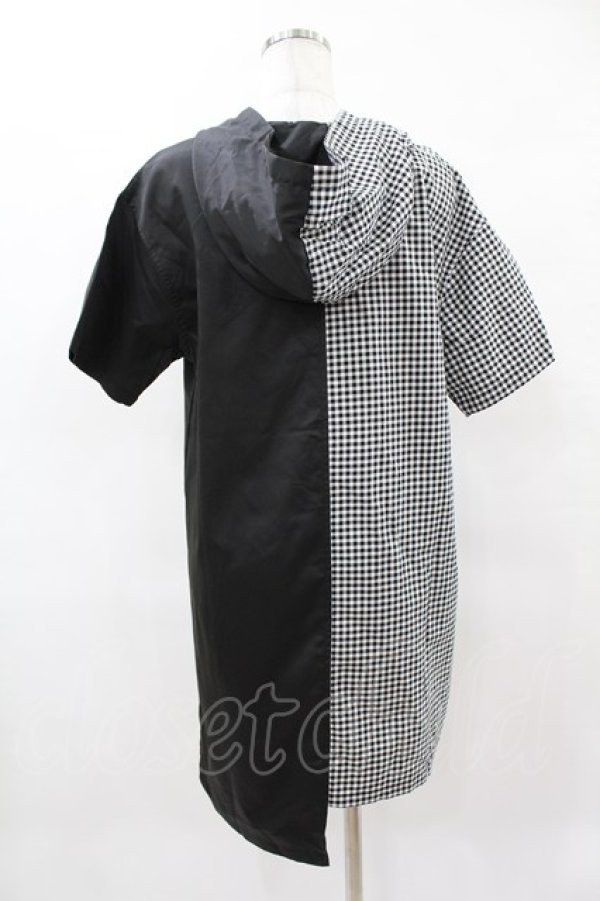 画像2: NieR Clothing / 半袖ZIPパーカー  黒×チェック H-25-04-22-044-PU-TO-KB-ZH (2)