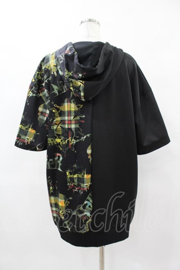 画像2: NieR Clothing / 総柄ZIP半袖パーカー  黒×プリント H-25-04-22-045-PU-TO-KB-ZH (2)