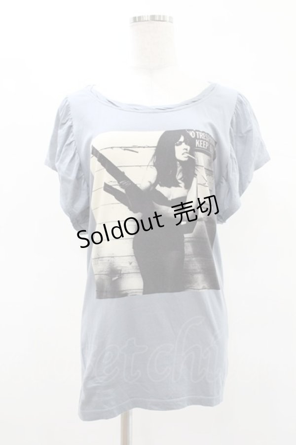 画像1: HYSTERIC GLAMOUR / フォトプリントギャザースリーブカットソー  ブルー H-25-04-22-014-PU-TO-KB-ZH (1)