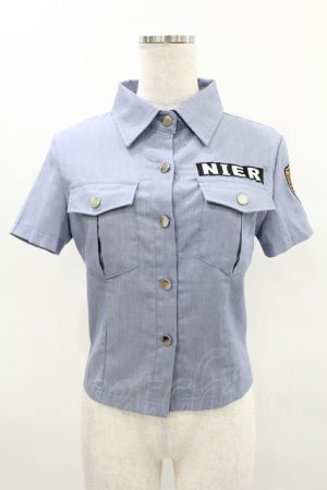 画像: NieR Clothing / ワッペン半袖シャツ  ブルーグレー H-25-04-22-015-PU-BL-KB-ZH