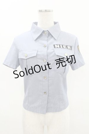 画像: NieR Clothing / ワッペン半袖シャツ  ブルーグレー H-25-04-22-015-PU-BL-KB-ZH