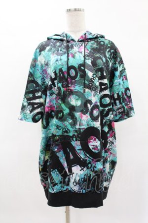 画像: NieR Clothing / 総柄半袖プルパーカー  黒×緑 H-25-04-22-024-PU-TO-KB-ZH