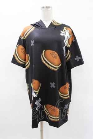 画像: NieR Clothing / 総柄半袖プルパーカー  黒 H-25-04-22-025-PU-TO-KB-ZH