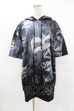 画像: NieR Clothing / 総柄半袖プルパーカー  グレー H-25-04-22-027-PU-TO-KB-ZH