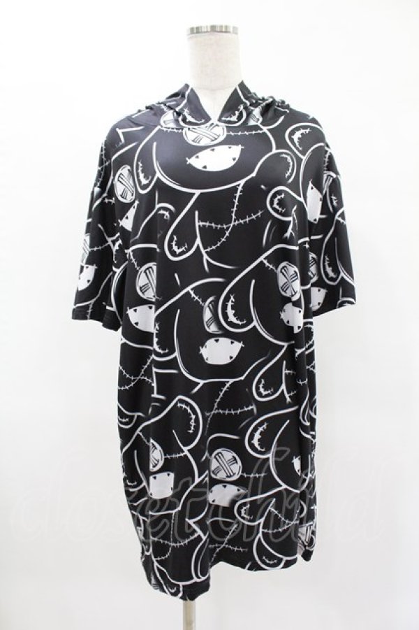 画像1: NieR Clothing / 総柄半袖プルパーカー  黒×白 H-25-04-22-028-PU-TO-KB-ZH (1)