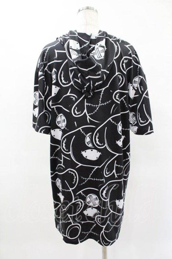 画像2: NieR Clothing / 総柄半袖プルパーカー  黒×白 H-25-04-22-028-PU-TO-KB-ZH (2)