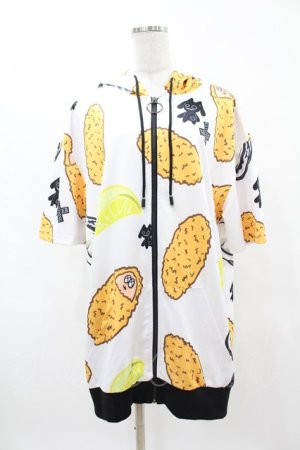 画像: NieR Clothing / 総柄ZIP半袖パーカー  白 H-25-04-22-029-PU-TO-KB-ZH