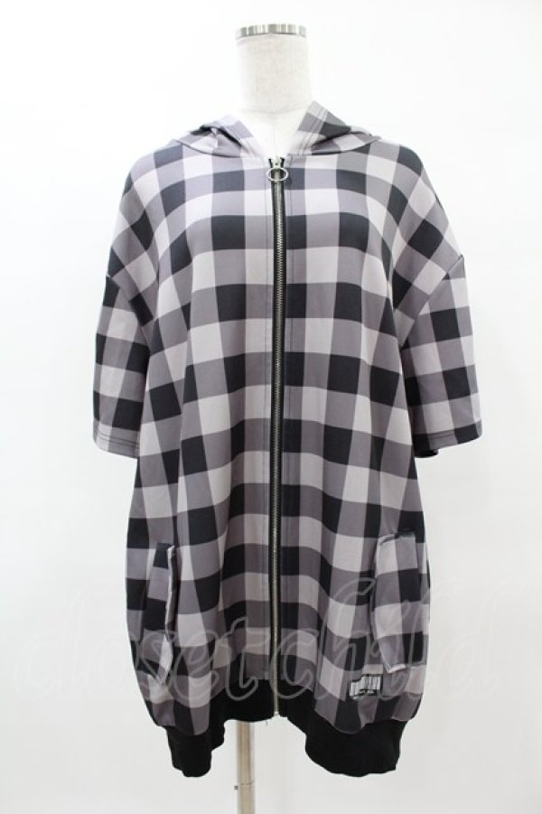 画像1: NieR Clothing / 半袖ZIPパーカー  黒ギンガム H-25-04-22-030-PU-TO-KB-ZH (1)