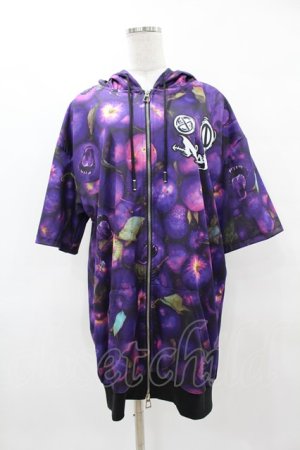 画像: NieR Clothing / 総柄ZIP半袖パーカー  紫 H-25-04-22-033-PU-TO-KB-ZH