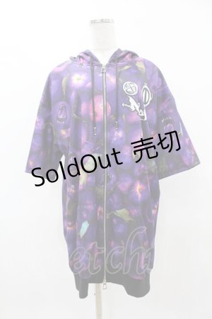 画像: NieR Clothing / 総柄ZIP半袖パーカー  紫 H-25-04-22-033-PU-TO-KB-ZH