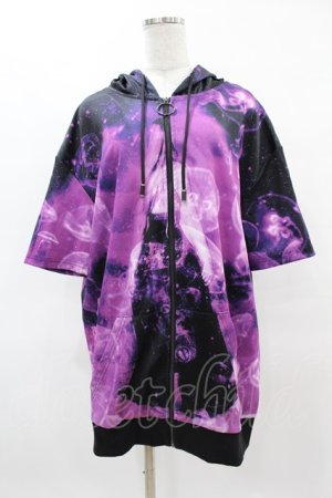 画像: NieR Clothing / 総柄ZIP半袖パーカー  黒×紫 H-25-04-22-034-PU-TO-KB-ZH
