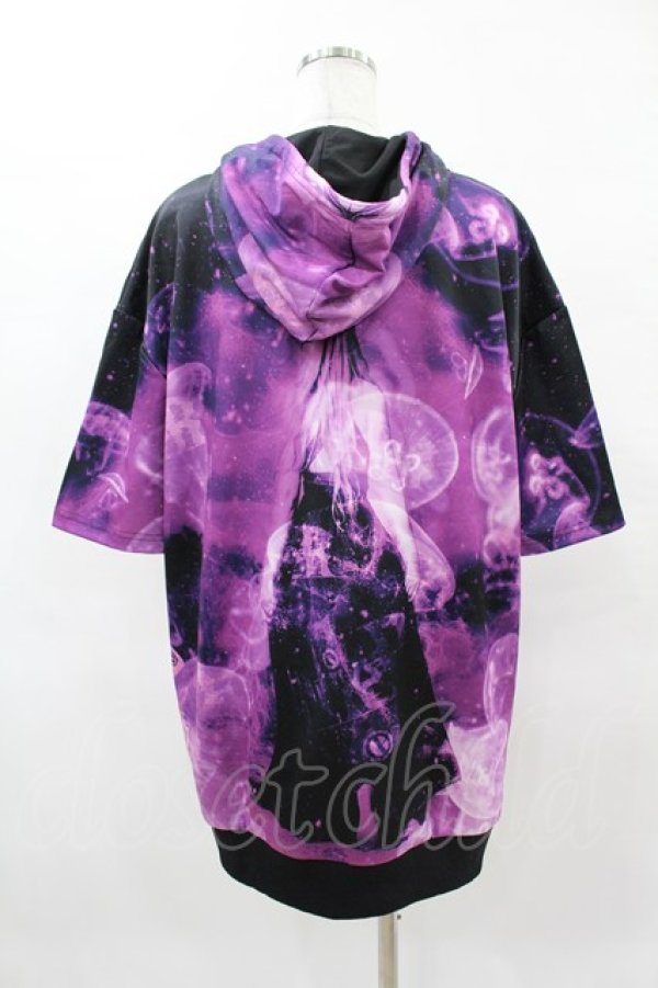 画像2: NieR Clothing / 総柄ZIP半袖パーカー  黒×紫 H-25-04-22-034-PU-TO-KB-ZH (2)