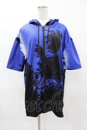 画像: NieR Clothing / 総柄ZIP半袖パーカー  黒 H-25-04-22-035-PU-TO-KB-ZH
