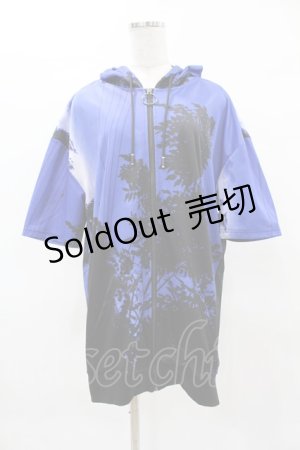 画像: NieR Clothing / 総柄ZIP半袖パーカー  黒 H-25-04-22-035-PU-TO-KB-ZH