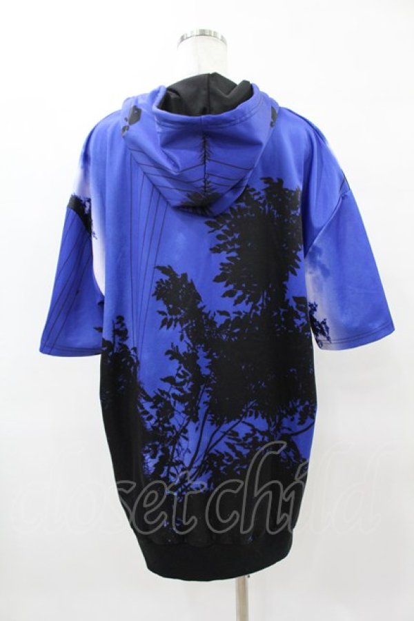 画像2: NieR Clothing / 総柄ZIP半袖パーカー  黒 H-25-04-22-035-PU-TO-KB-ZH (2)
