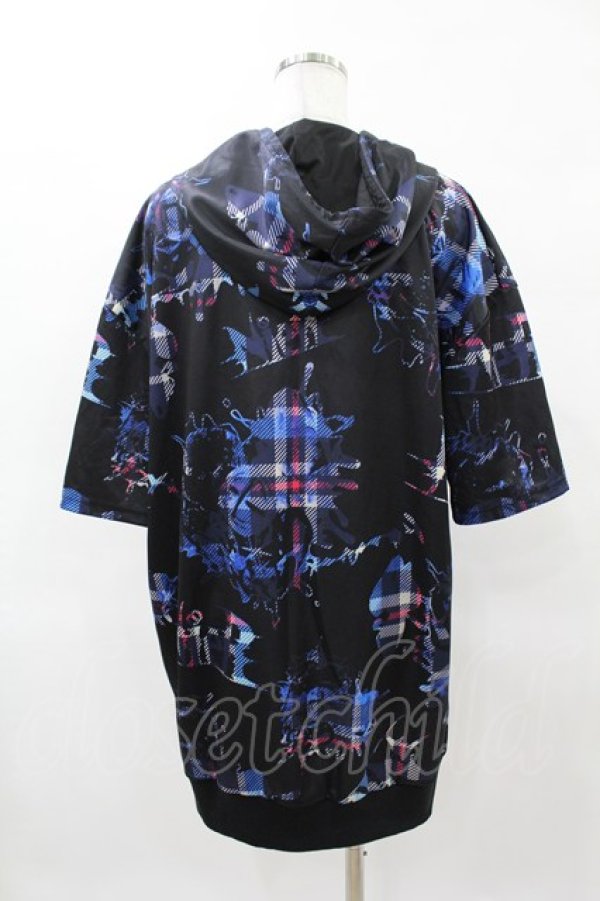画像2: NieR Clothing / 総柄ZIP半袖パーカー  黒 H-25-04-22-037-PU-TO-KB-ZH (2)