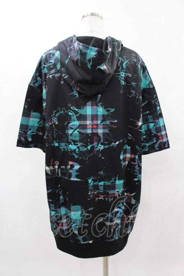 画像2: NieR Clothing / 総柄ZIP半袖パーカー  黒 H-25-04-22-038-PU-TO-KB-ZH (2)