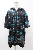 画像1: NieR Clothing / 総柄ZIP半袖パーカー  黒 H-25-04-22-039-PU-TO-KB-ZH (1)