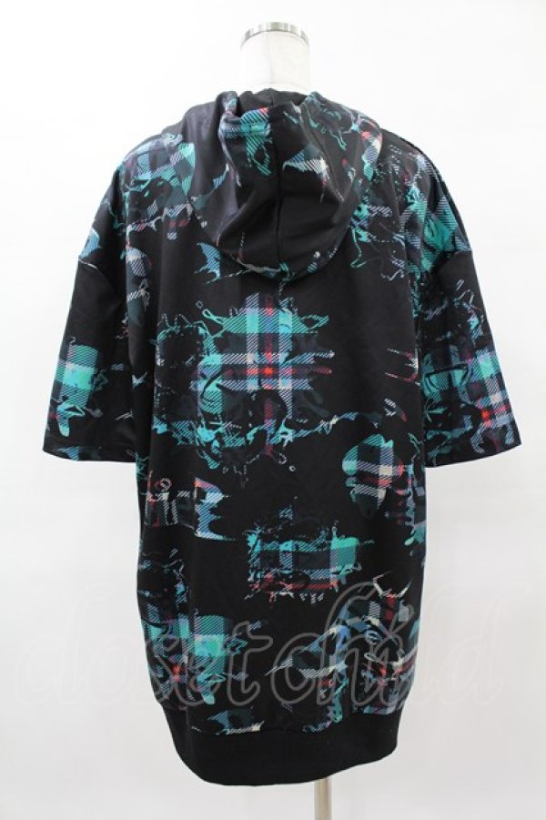 画像2: NieR Clothing / 総柄ZIP半袖パーカー  黒 H-25-04-22-039-PU-TO-KB-ZH (2)