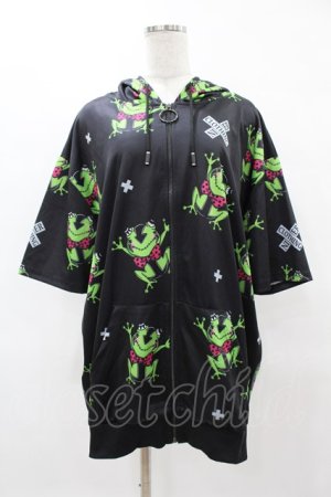 画像: NieR Clothing / 総柄半袖ZIPパーカー  黒 H-25-04-22-041-PU-TO-KB-ZH