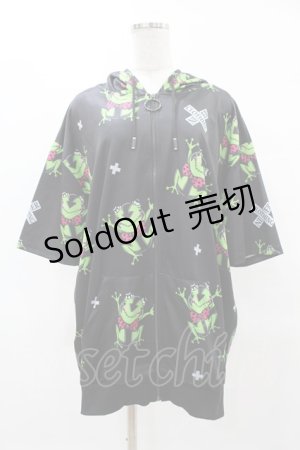 画像: NieR Clothing / 総柄半袖ZIPパーカー  黒 H-25-04-22-041-PU-TO-KB-ZH