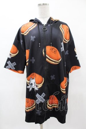 画像: NieR Clothing / 総柄ZIP半袖パーカー  黒×どらやき H-25-04-22-042-PU-TO-KB-ZH